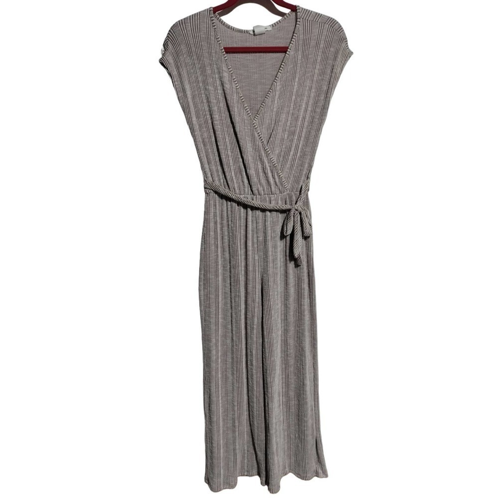 Caution to the wind brown/white stripe jumpsuit sleeveless woman size medium